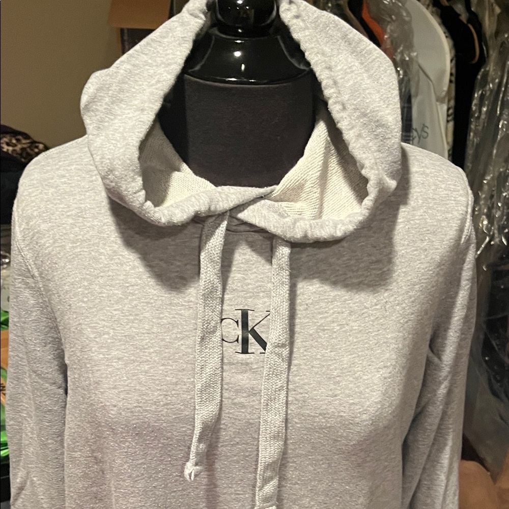 Calvin Klein Light Gray hooded sweatshirt. Long tunic style .